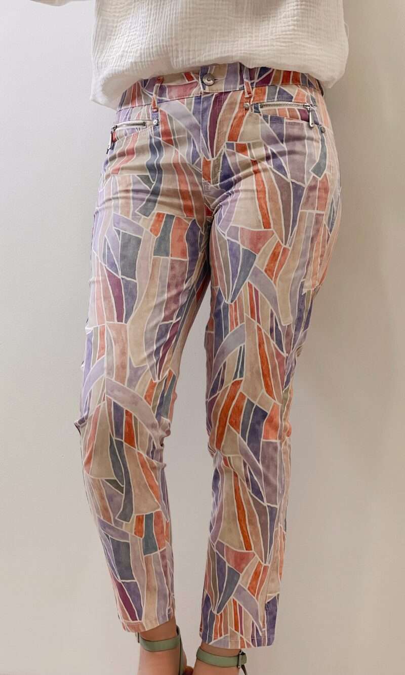 pantalon jean Anna Montana angelika slim fit imprimé coloré modèle Los Angeles, pantalon stretch pour femme 2024
