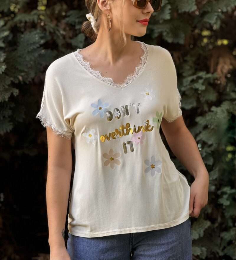 top imprimé fleurs avec dentelle, t-shirt large collection été 2024 pour femme