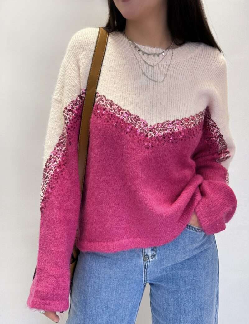 pull bicolore à sequins femme