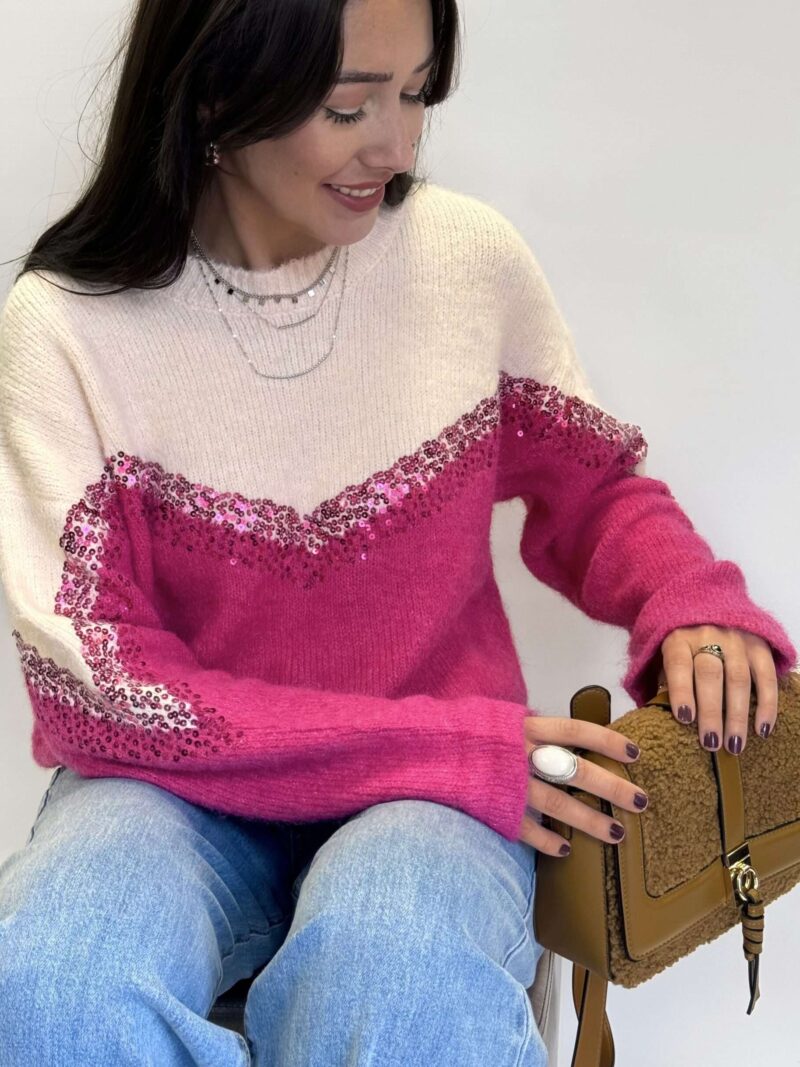 pull bicolore à sequins femme