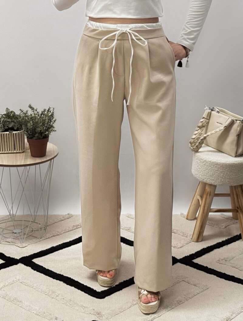 Pantalon beige à double taille