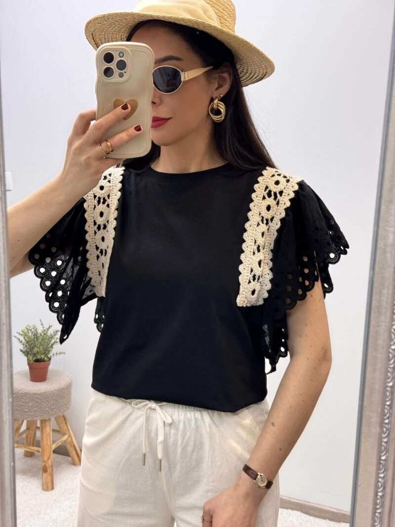 t-shirt crochet et dentelle noir – Image 3