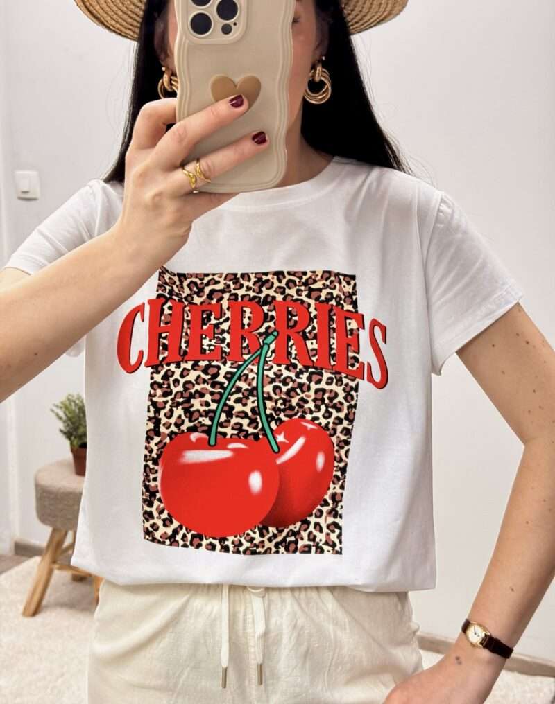 t-shirt cerises et léopard