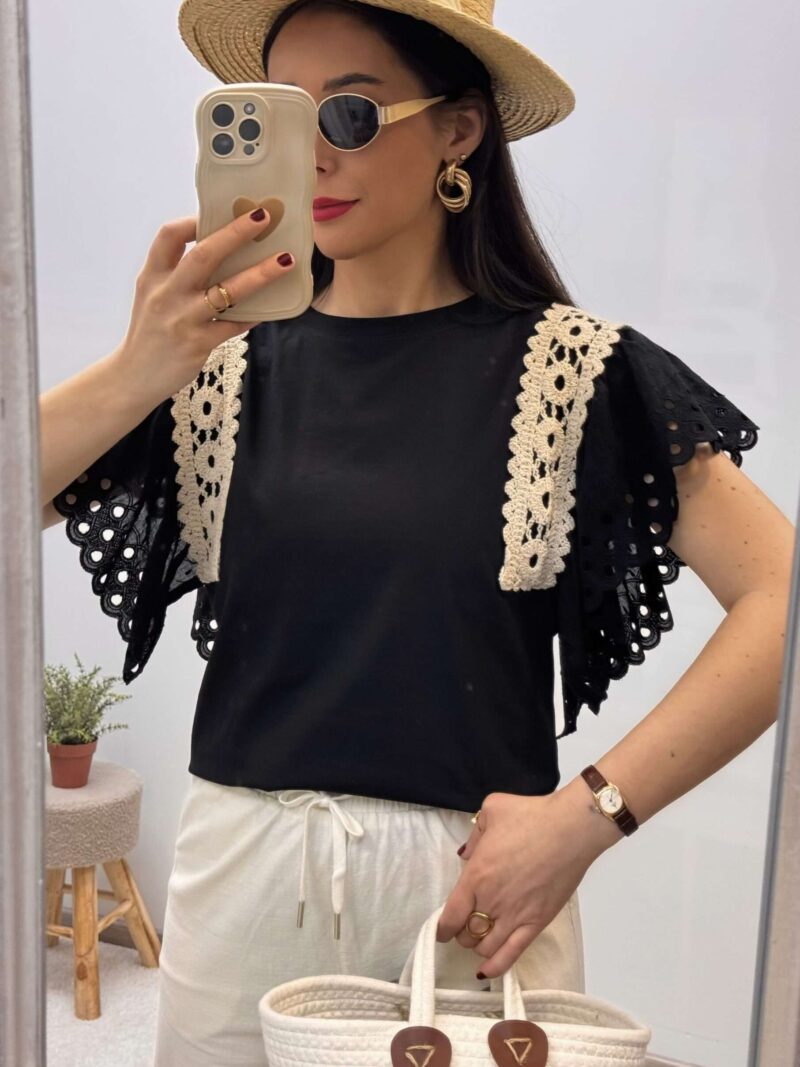 t-shirt crochet et dentelle noir