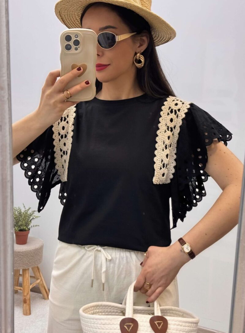 t-shirt crochet et dentelle noir