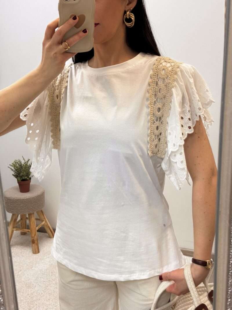 t-shirt crochet et dentelle blanc – Image 3