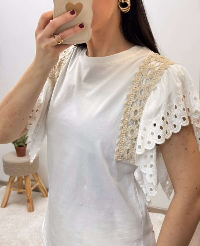 t-shirt crochet et dentelle blanc – Image 2