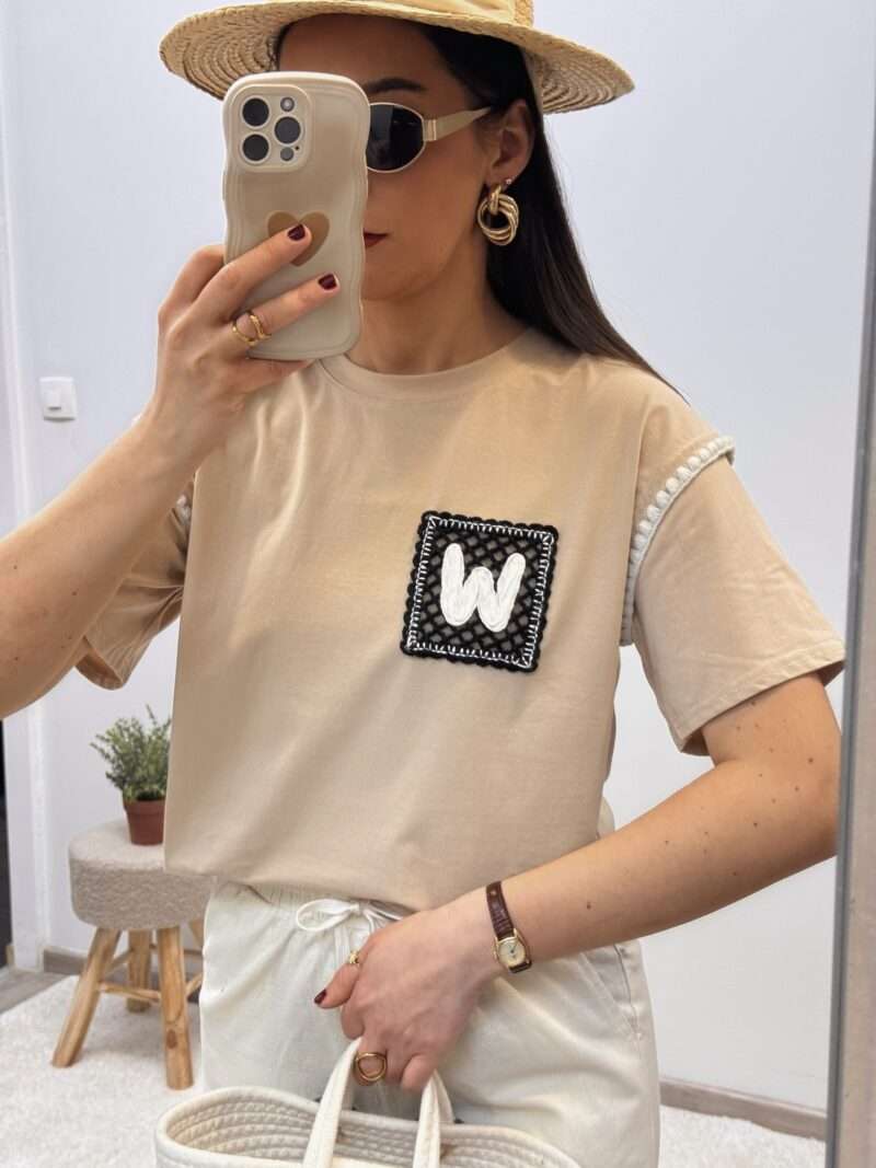 t-shirt crochet beige