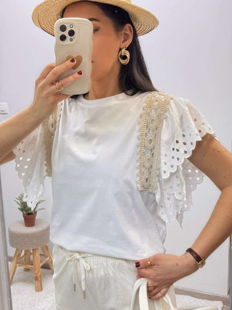 t-shirt crochet et dentelle blanc