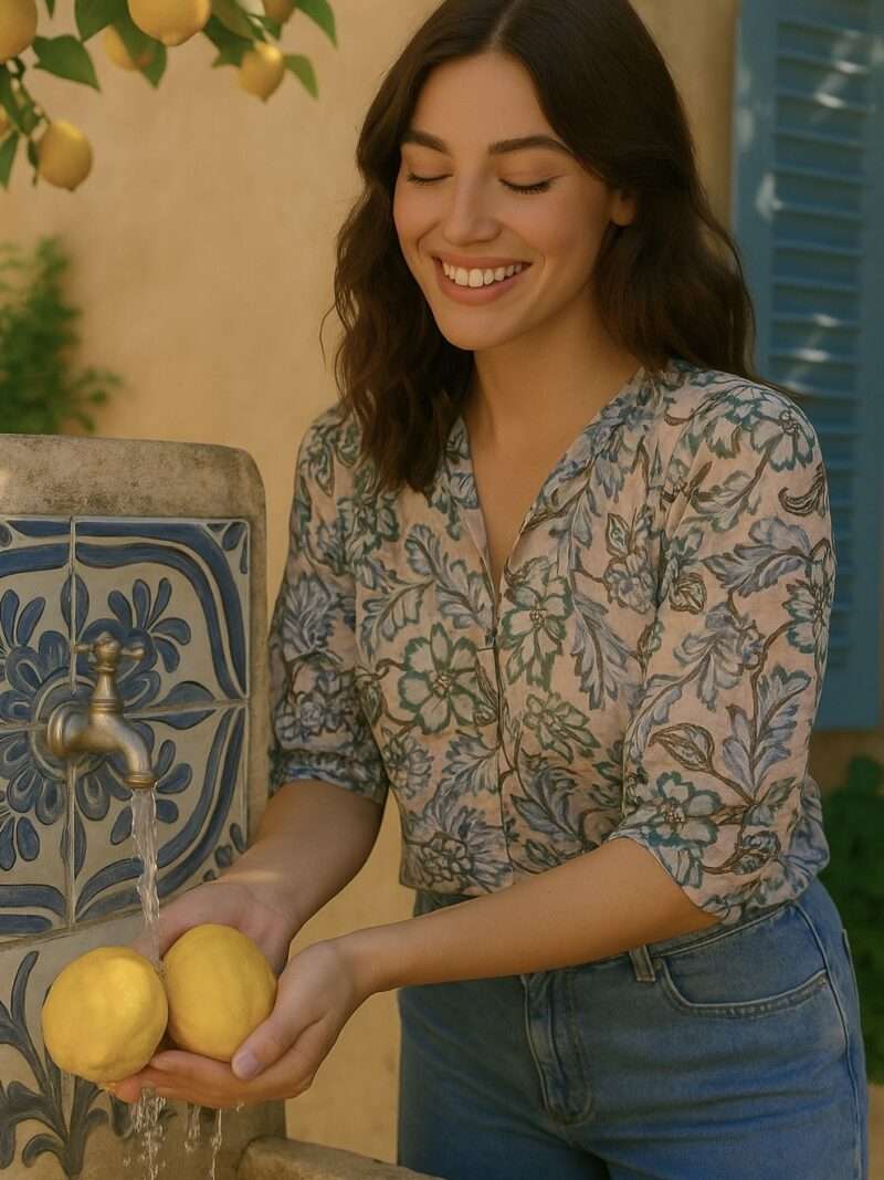 blouse imprimée, motif fleuri, matière légère, collection vacances en italie