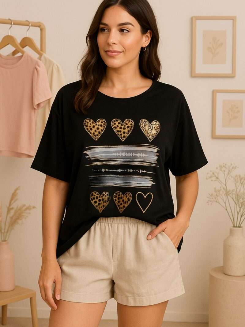 t-shirt large léopard noir
