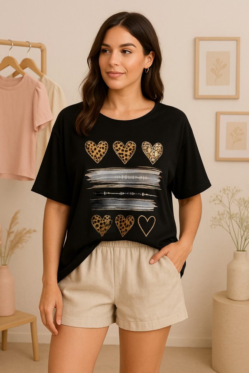 t-shirt large léopard noir