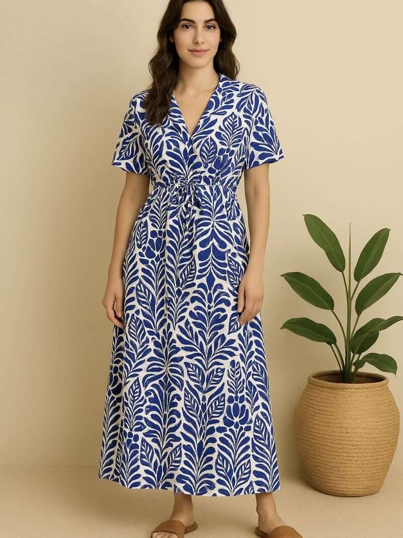 robe longue grande taille imprimé fleuri bleu