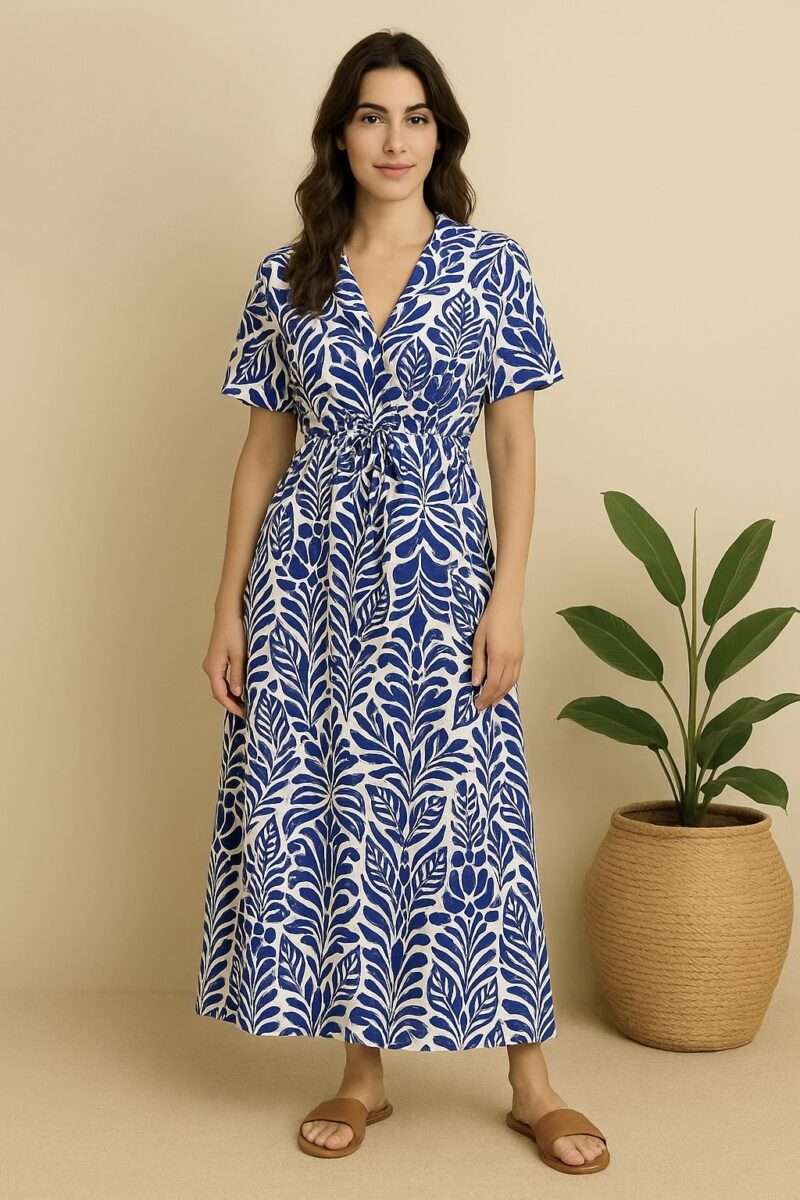 robe longue grande taille imprimé fleuri bleu