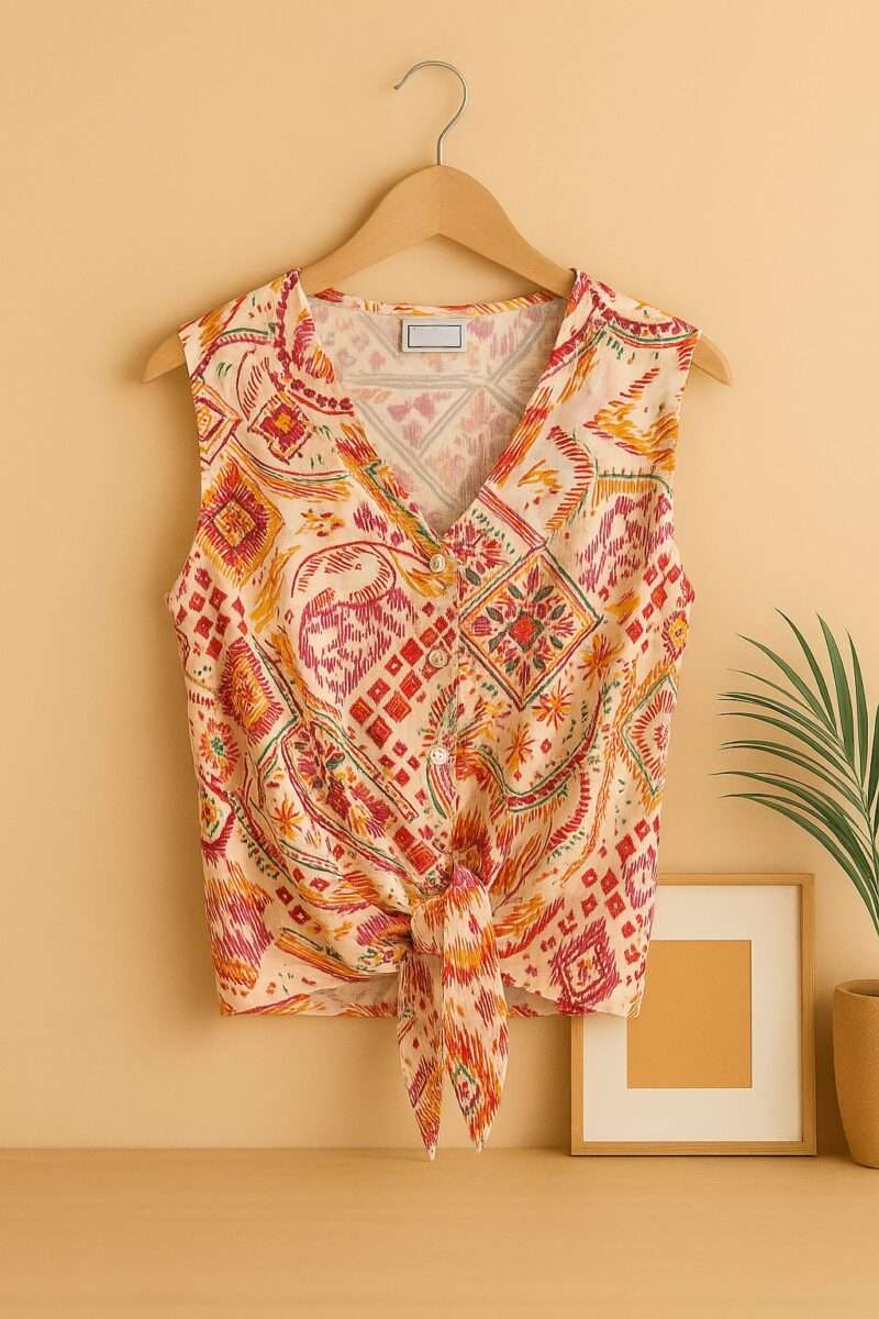 blouse c'est beau la vie imprimé bohème avec nœud sur le bas, c'est beau la vie marque française de vêtements