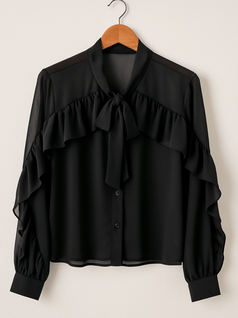 Chemise noire à volants
