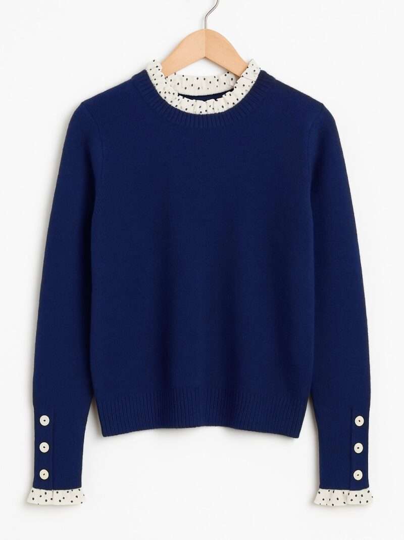 Pull bleu col froufrous
