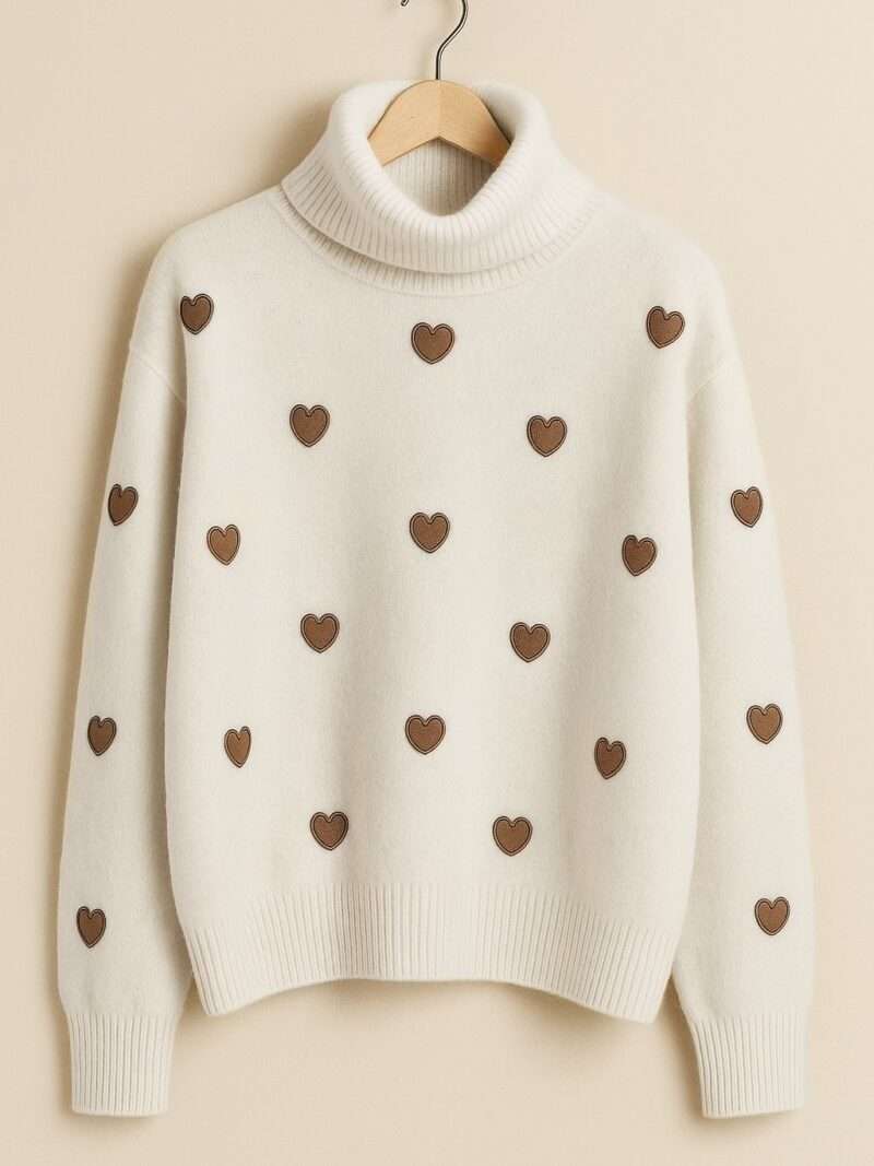 Pull col roulé avec cœurs