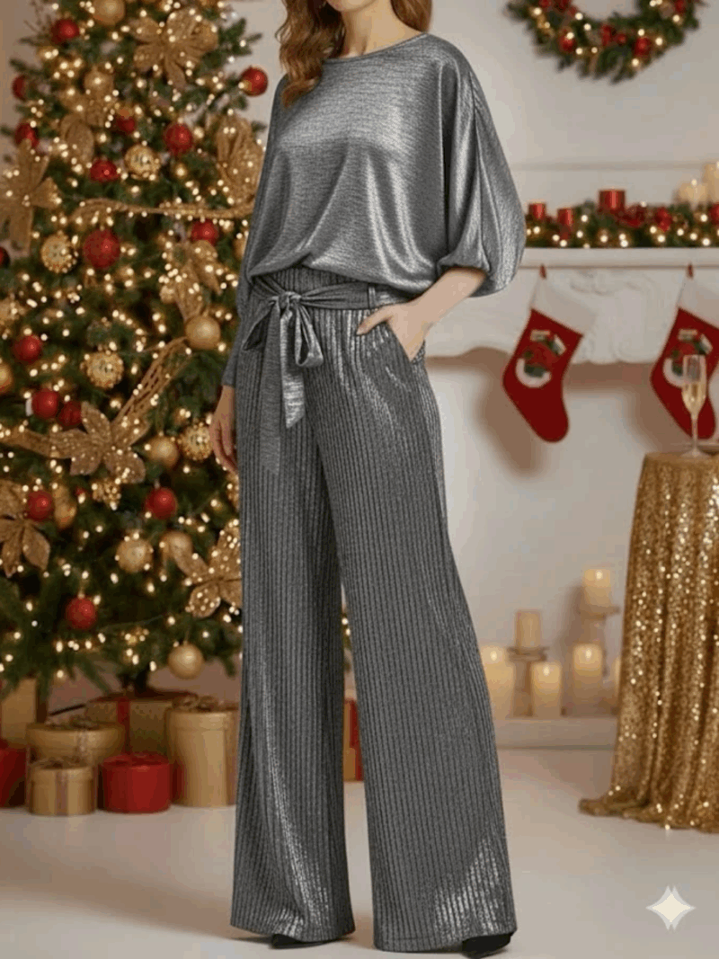 Pantalon argenté rayé brillant