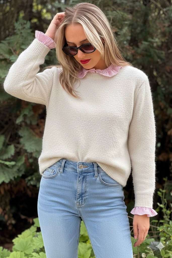 Pull col chemise froufrous