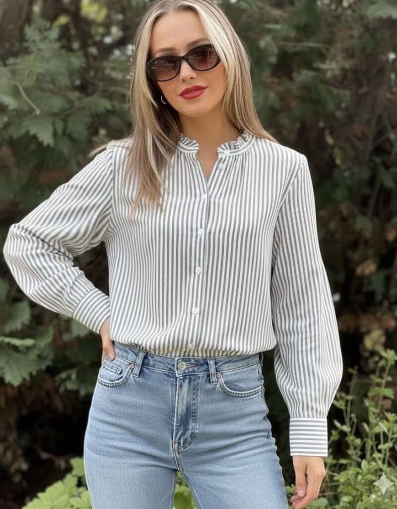 Chemise rayée beige