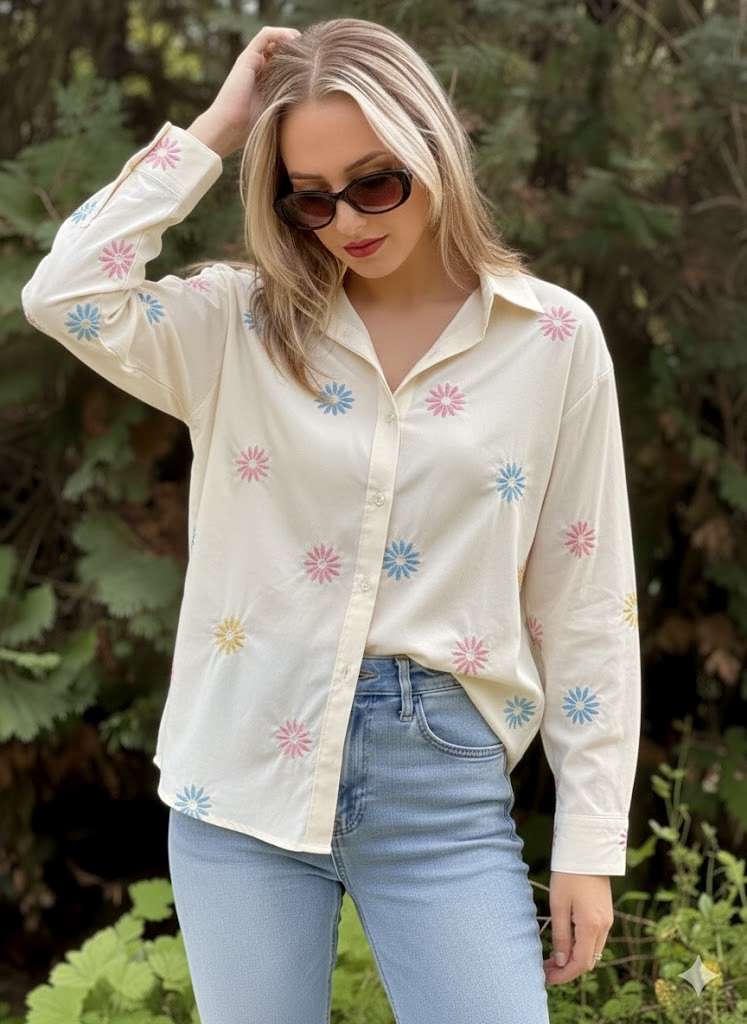 Chemise à fleurs brodées