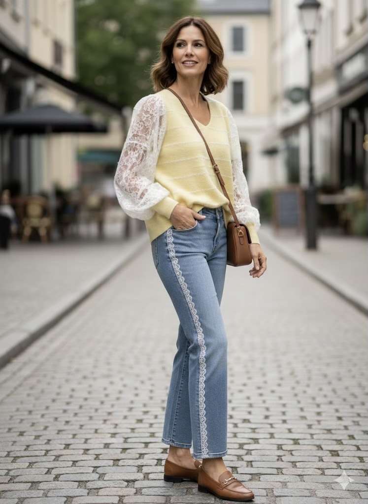 Jean bleu clair à dentelles