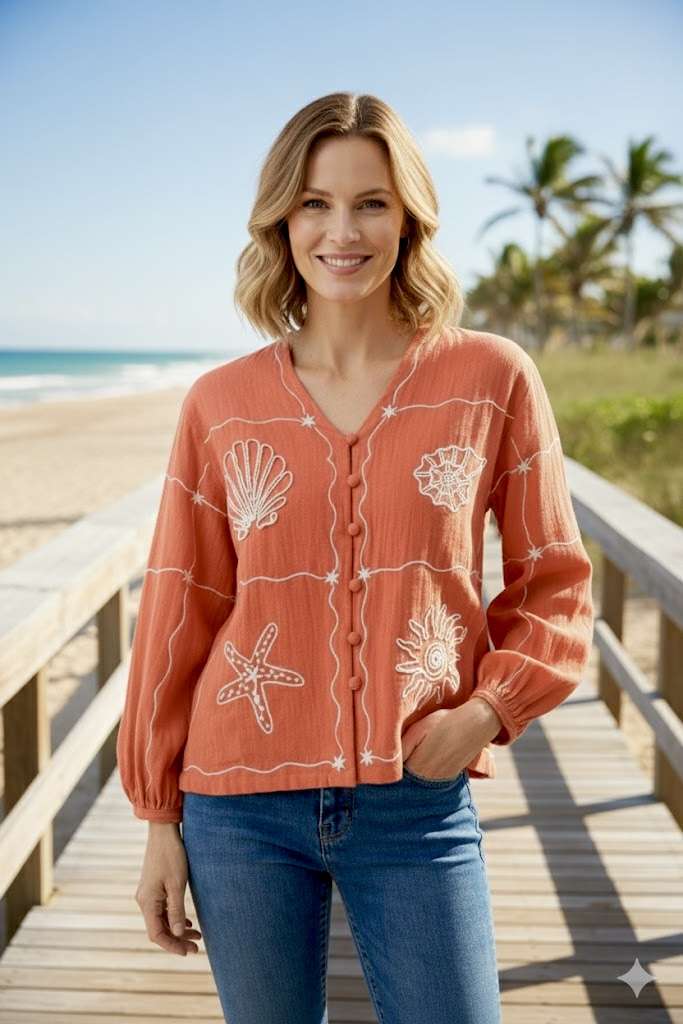 Blouse terracotta brodée