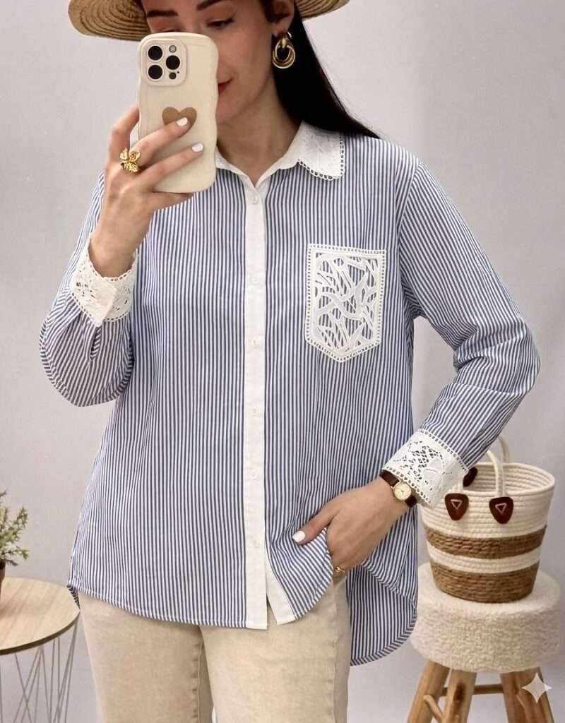 Chemise rayée dentelles