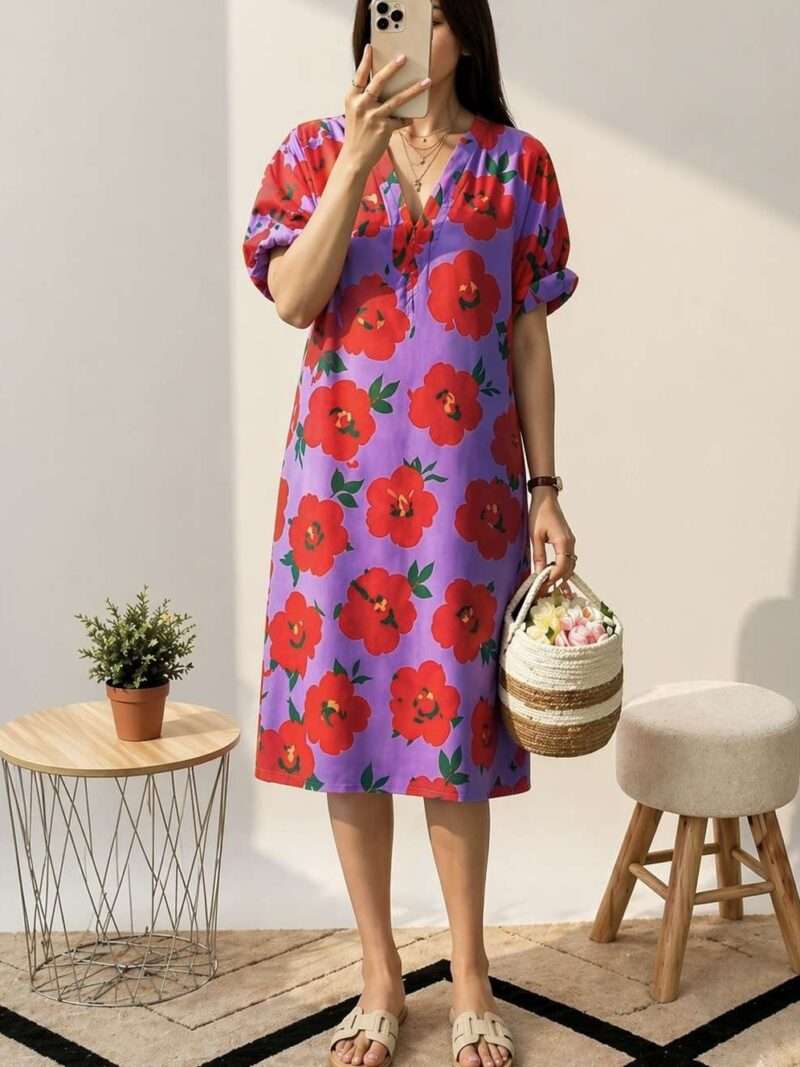 Robe mi-longue coquelicots