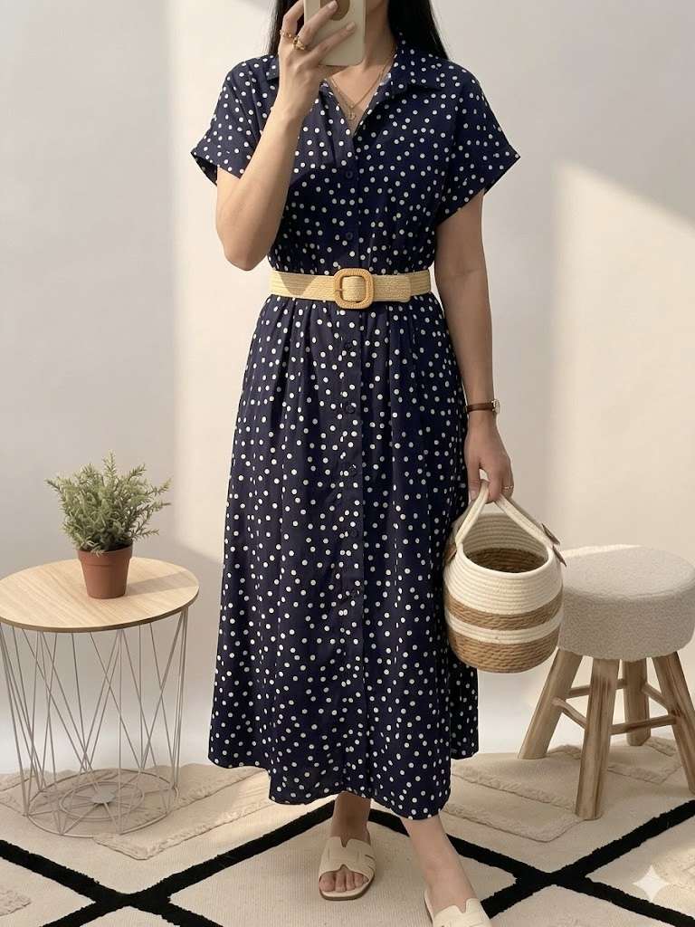 Robe chemise longue à pois