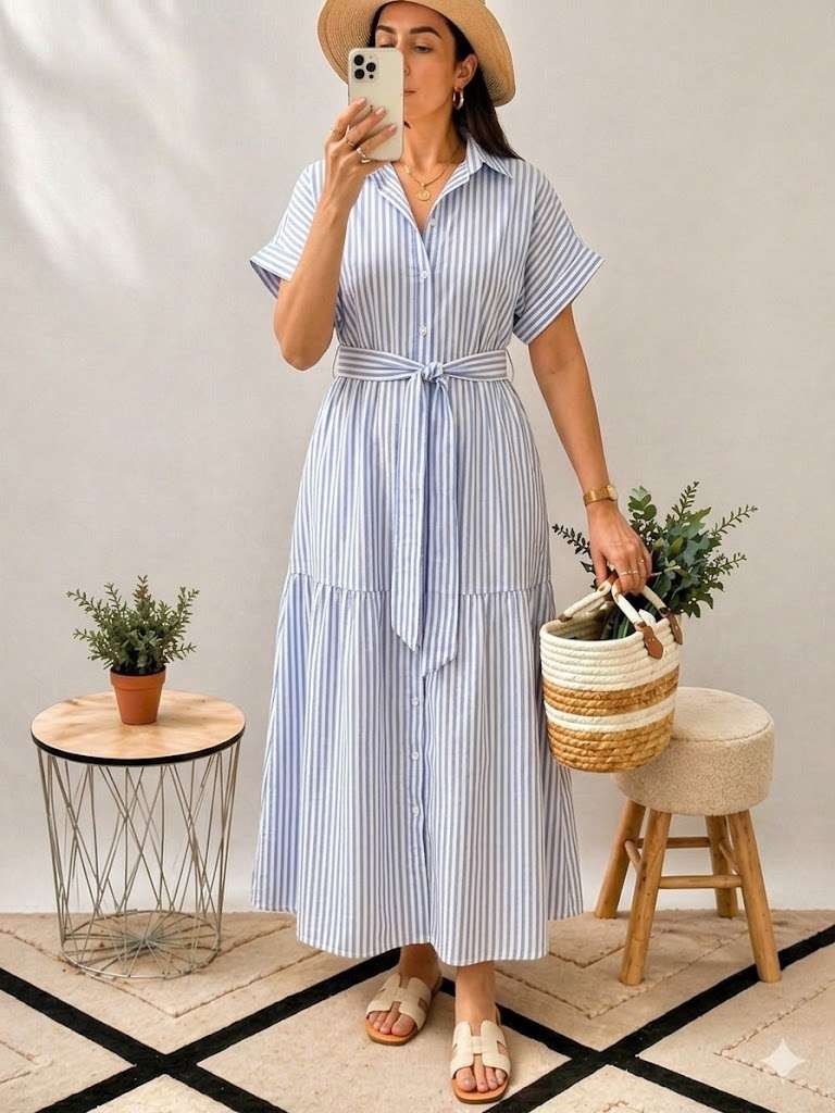 Robe chemise longue bleue