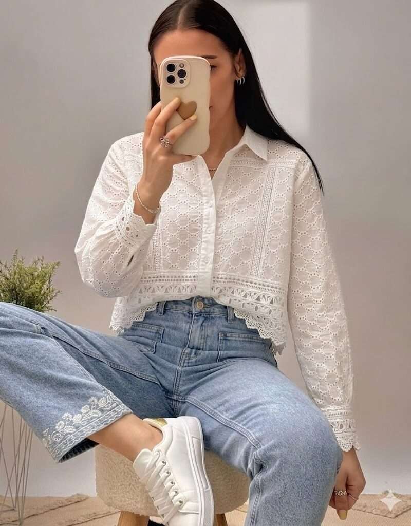 Jean bleu clair à dentelles