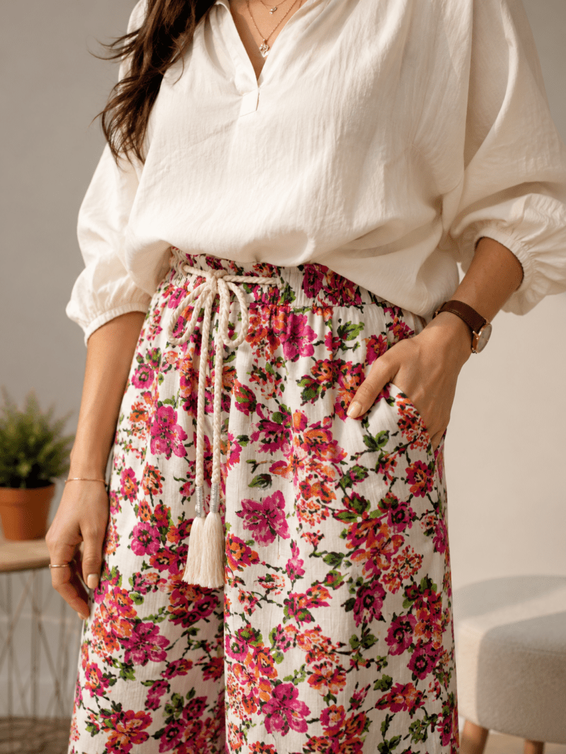 Pantalon à imprimé fleuri