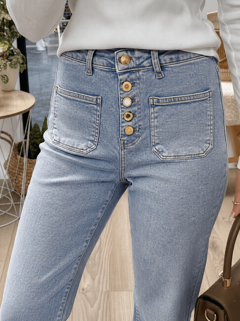Jean bootcut taille haute bleu