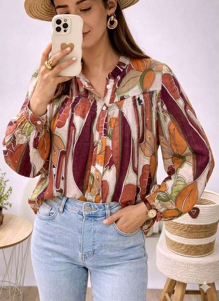 Blouse manches longues à motifs