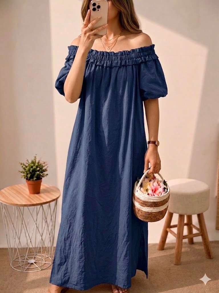 Robe longue en lin et coton