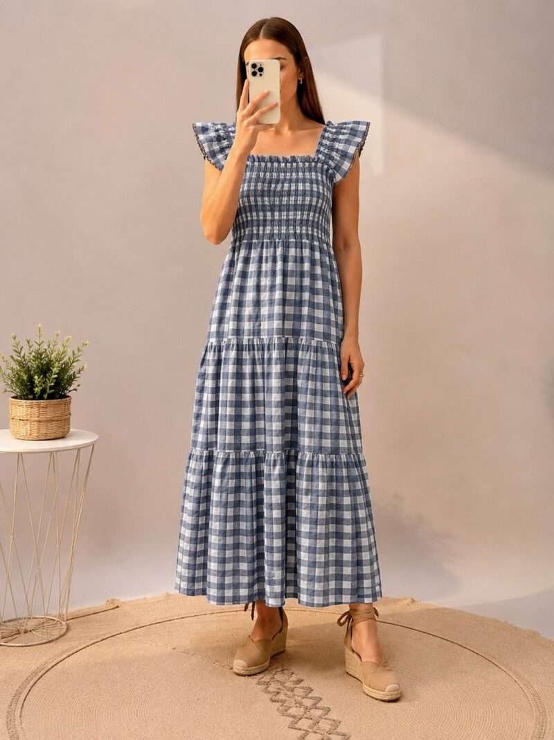 Robe longue à carreaux