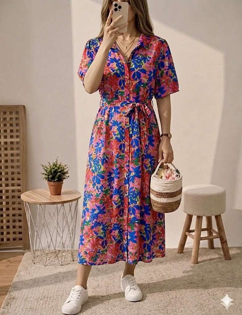 Robe chemise longue fleurie