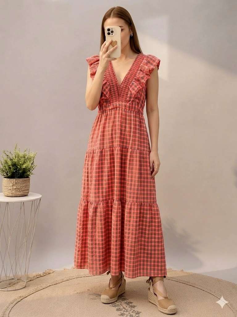 Robe longue à carreaux