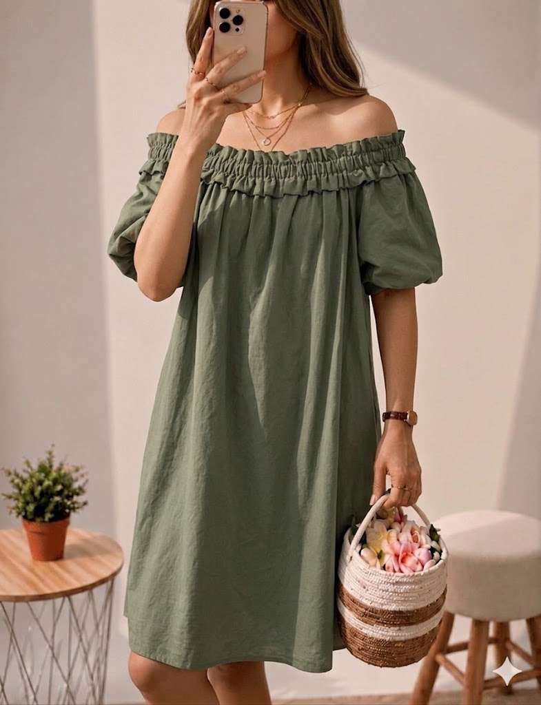 Robe courte en lin et coton