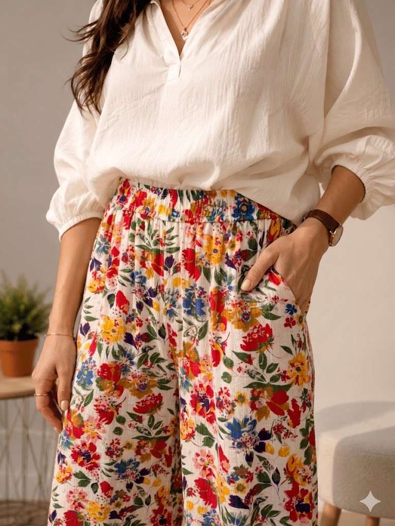 Pantalon à imprimé fleuri