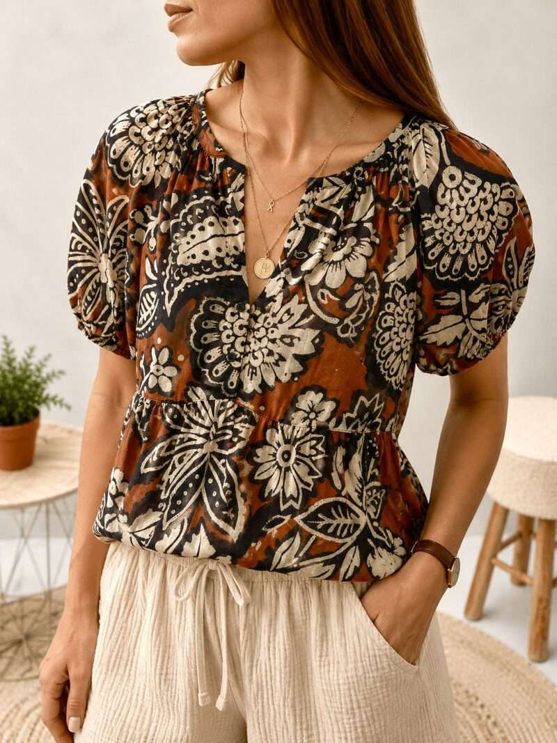 Blouse manches courtes à motifs