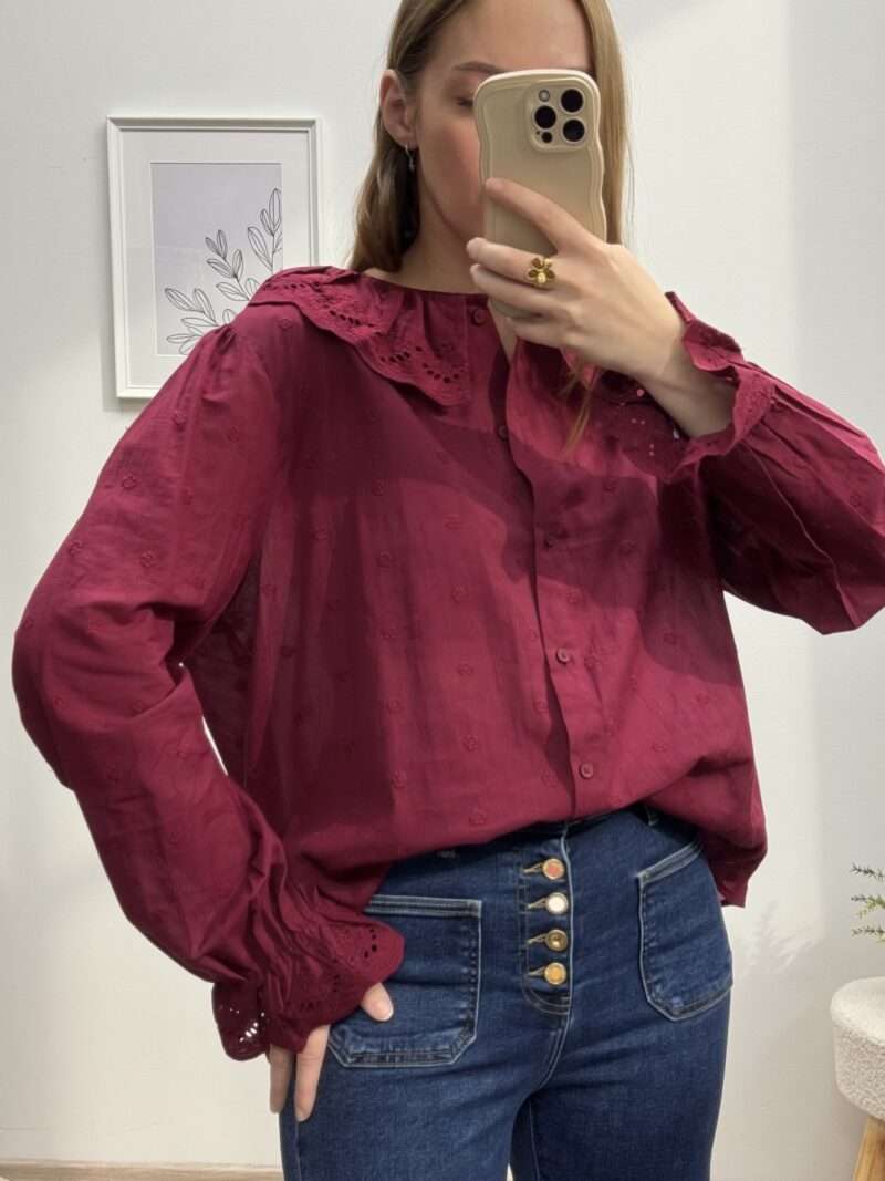 Blouse col claudine en dentelle